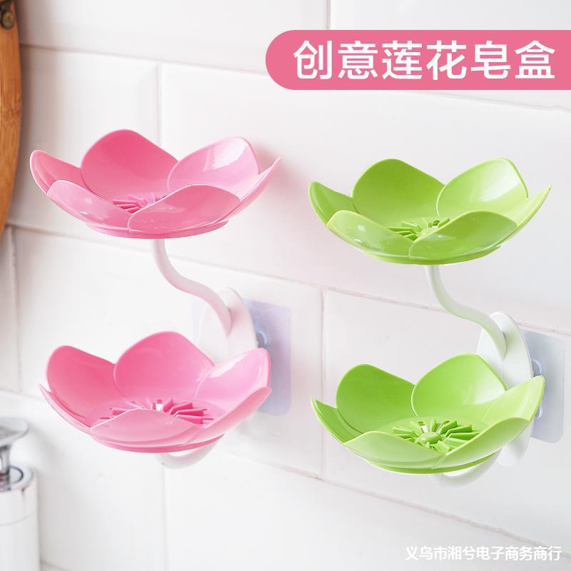Lotus soap box, new Chinese-style household soap box for bathroom, travel without drilling, suction cup, wall-mounted, double-layer details Picture