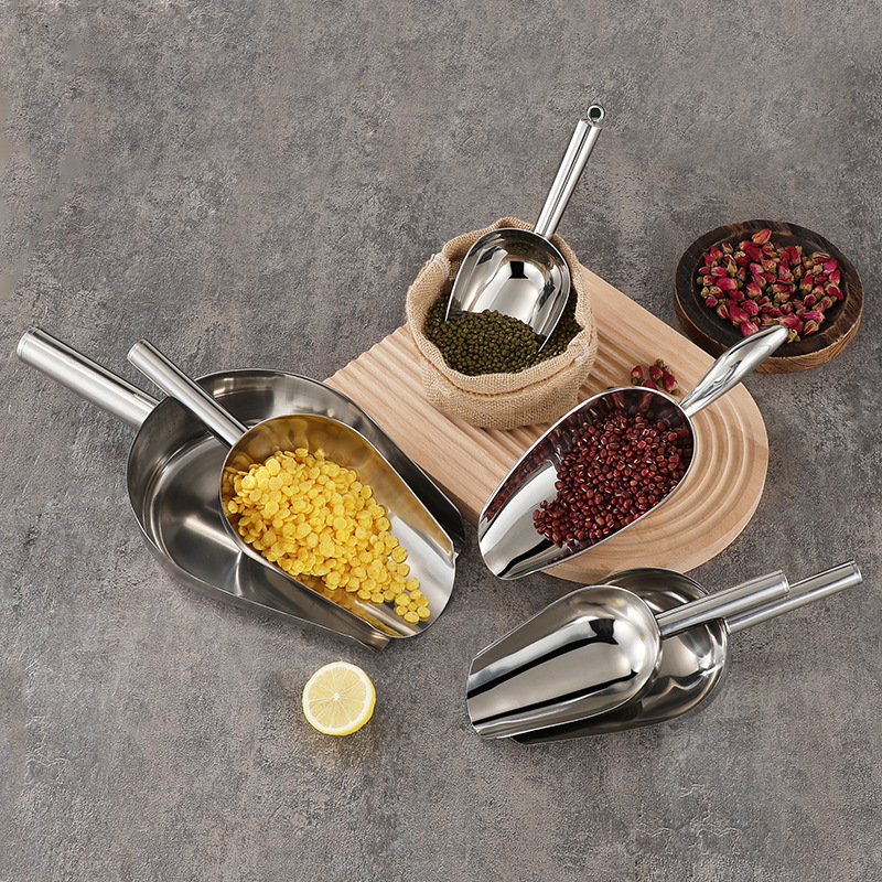 Multi-purpose ice spatula, stainless steel flour spatula, sunflower seed spatula, dry food and bean spatula, stainless steel feed spatula, rice spatula wholesale Item Picture