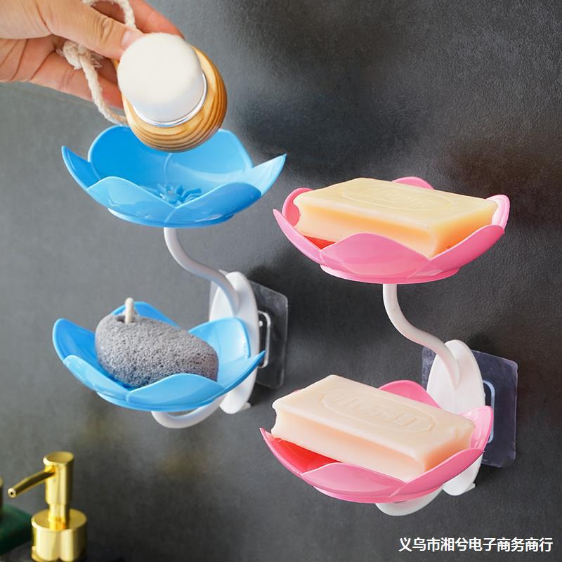 Lotus soap box, new Chinese-style household soap box for bathroom, travel without drilling, suction cup, wall-mounted, double-layer