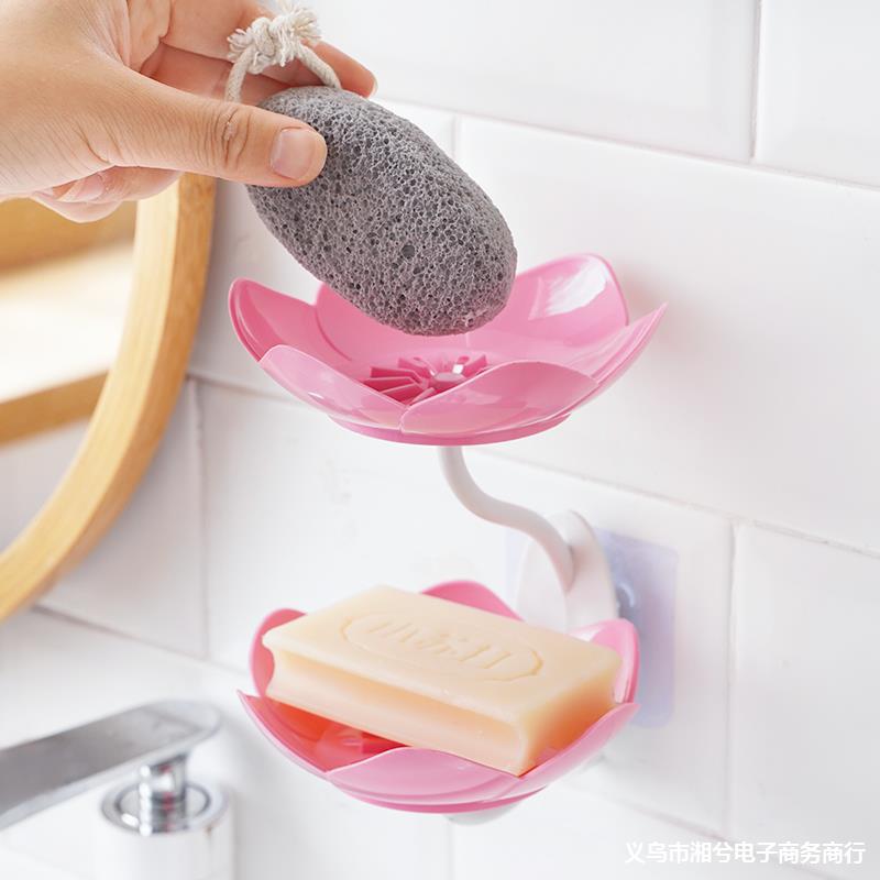 Lotus soap box, new Chinese-style household soap box for bathroom, travel without drilling, suction cup, wall-mounted, double-layer Specification image