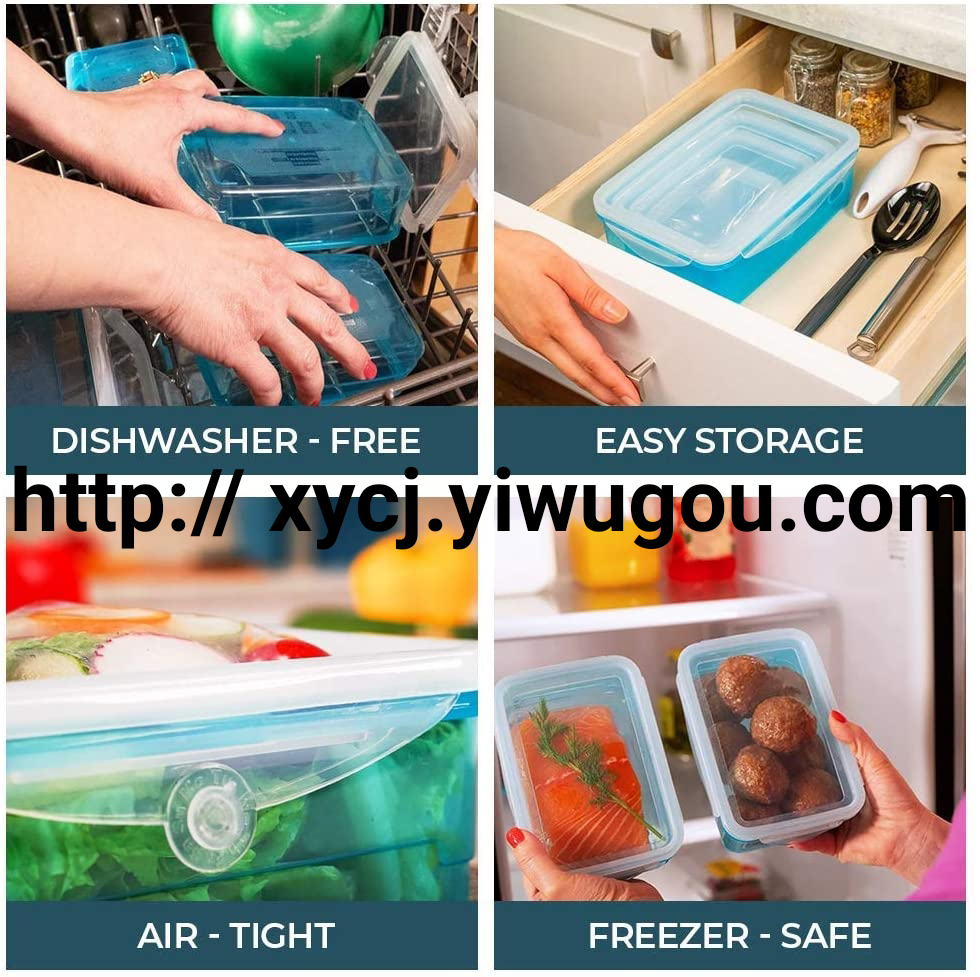 Six-piece set of soft-lided transparent food storage box, household plastic sealed box, portable fruit box, large storage, refrigerator storage box Specification image