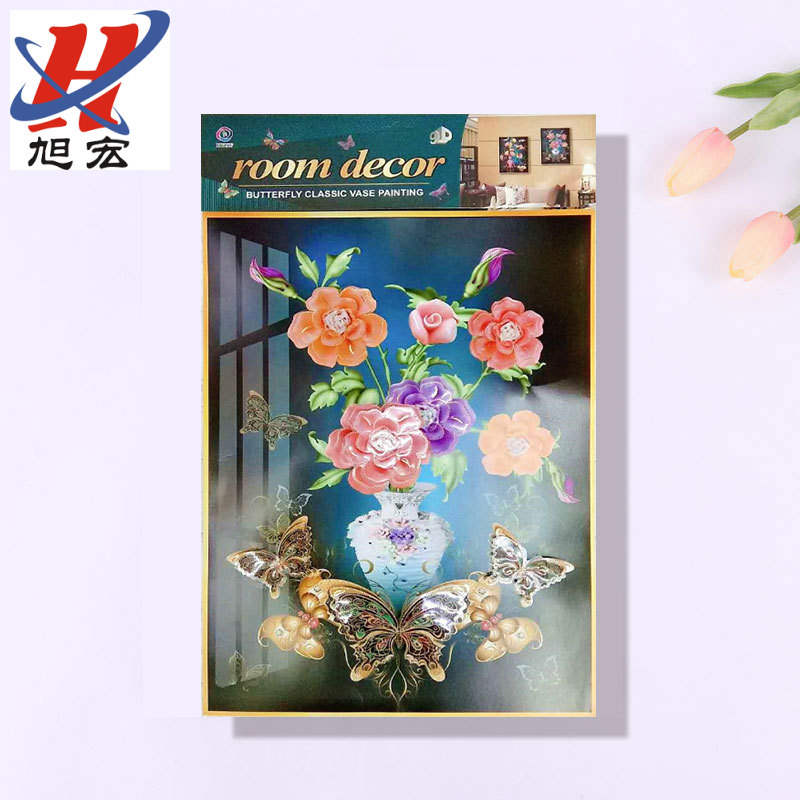 European classic stereoscopic picture frame vase butterfly painting living room bedroom wall decoration 3D stereoscopic layer wall paste