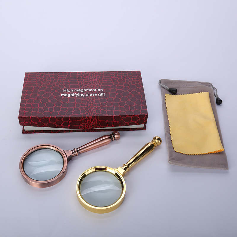 Wholesale of fashionable new metal ring gold-plated simple straight handle magnifying glass, personalized handheld reading glass for the elderly
