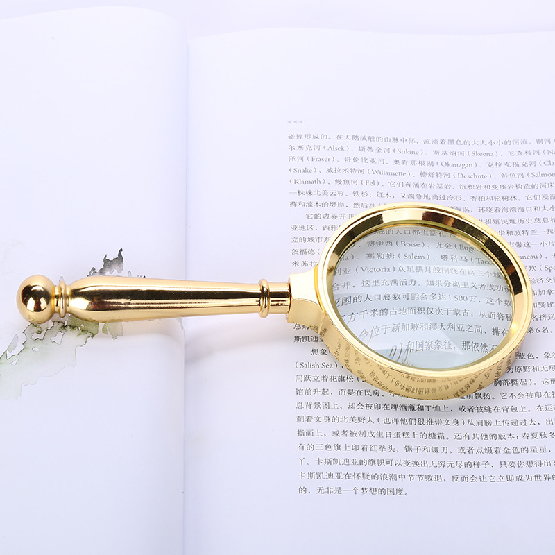 Wholesale of fashionable new metal ring gold-plated simple straight handle magnifying glass, personalized handheld reading glass for the elderly Specification image