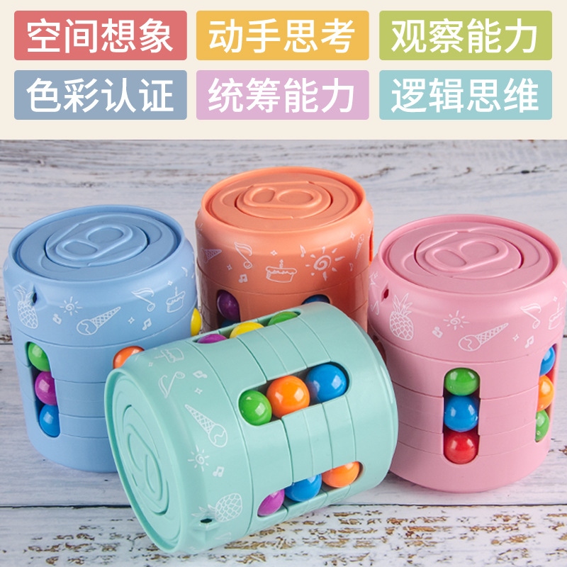 The new cross-border best-selling hamburger Magic Bean Cube fidget spinner is a children's toy that can relieve stress by rotating fingers and rolling balls Specification drawing