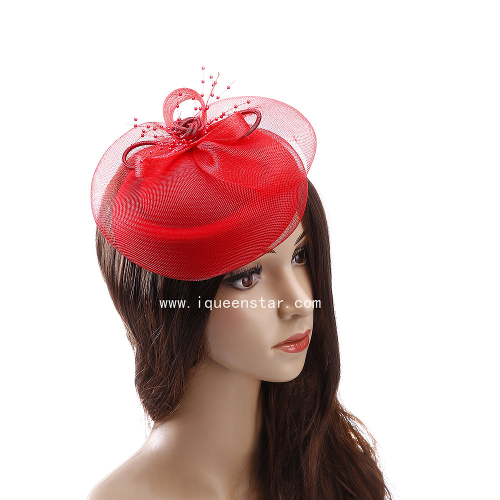 Summer European and American outdoor women's hats, Western-style mesh, banquet bride's top hats, bow feather headwear customization