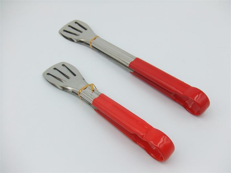 Stainless steel three-line red rubber food tongs, baking utensils, stainless steel food tongs, bread tongs, barbecue tongs, heat-resistant details Picture