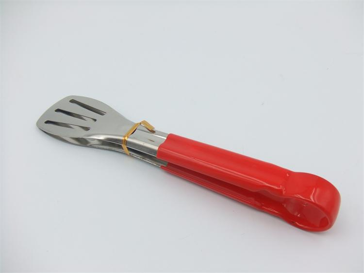 Stainless steel three-line red rubber food tongs, baking utensils, stainless steel food tongs, bread tongs, barbecue tongs, heat-resistant Specification image