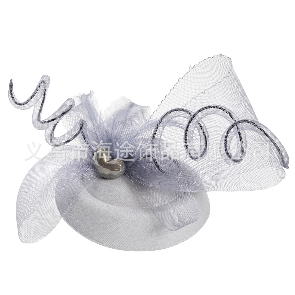 New European, American and British imported mesh pearl heart-shaped top hat, retro noble and elegant banquet women's headwear details Picture