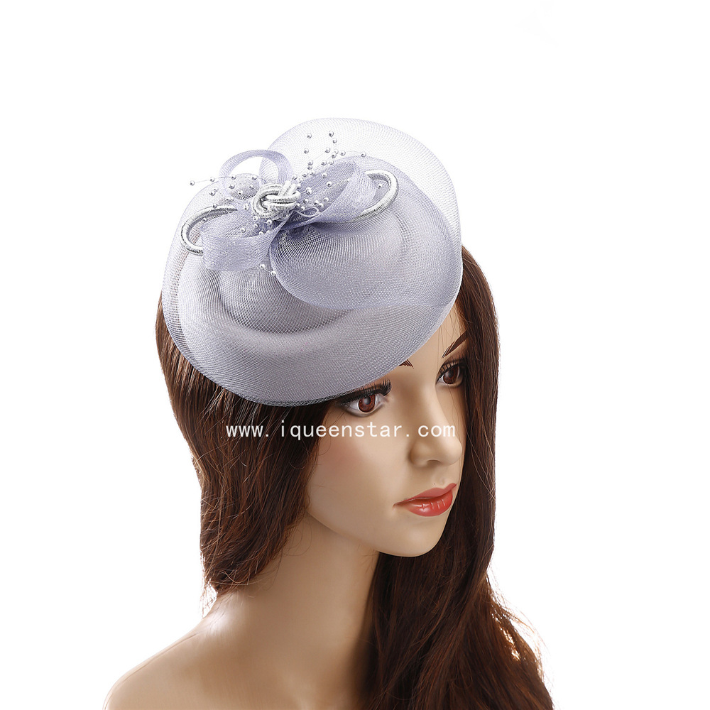 Summer European and American outdoor women's hats, Western-style mesh, banquet bride's top hats, bow feather headwear customization details Picture