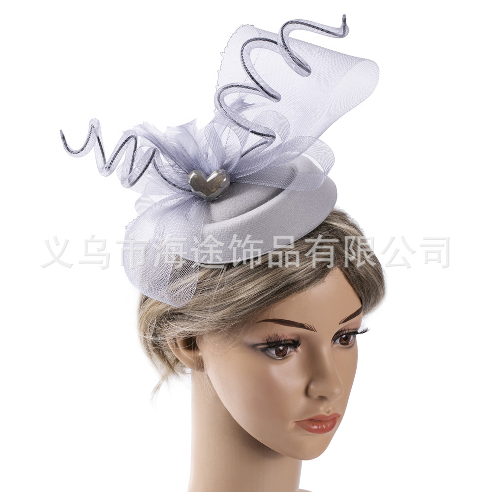 New European, American and British imported mesh pearl heart-shaped top hat, retro noble and elegant banquet women's headwear