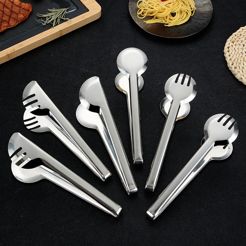 201 Non-magnetic bread tongs, barbecue tongs, thickened anti-scald semi-round and full-round buffet tongs, stainless steel tongs, food tongs details Picture