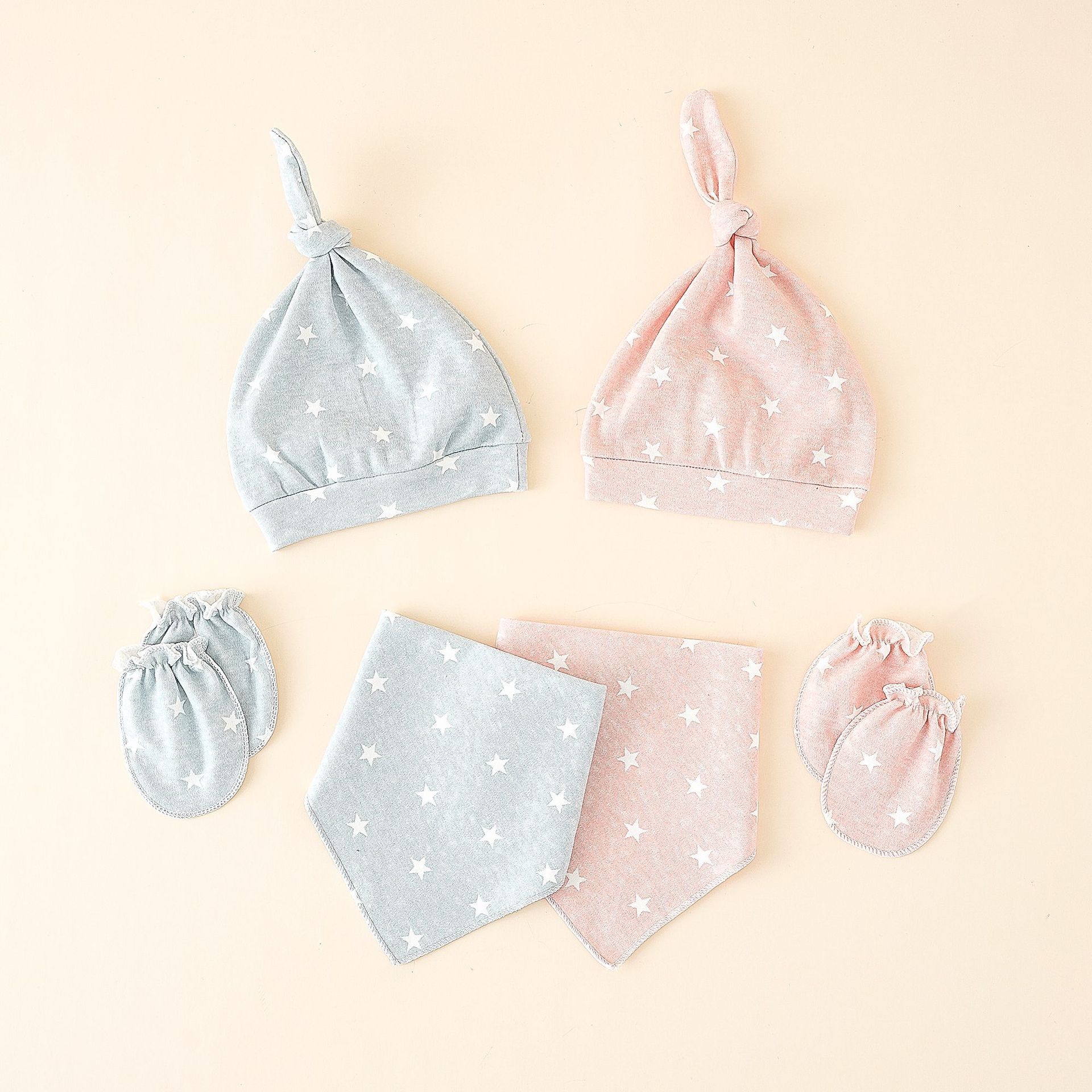 Baby three-piece saliva towel scratch-resistant gloves hat Baby hat Thin baby cute baby cap