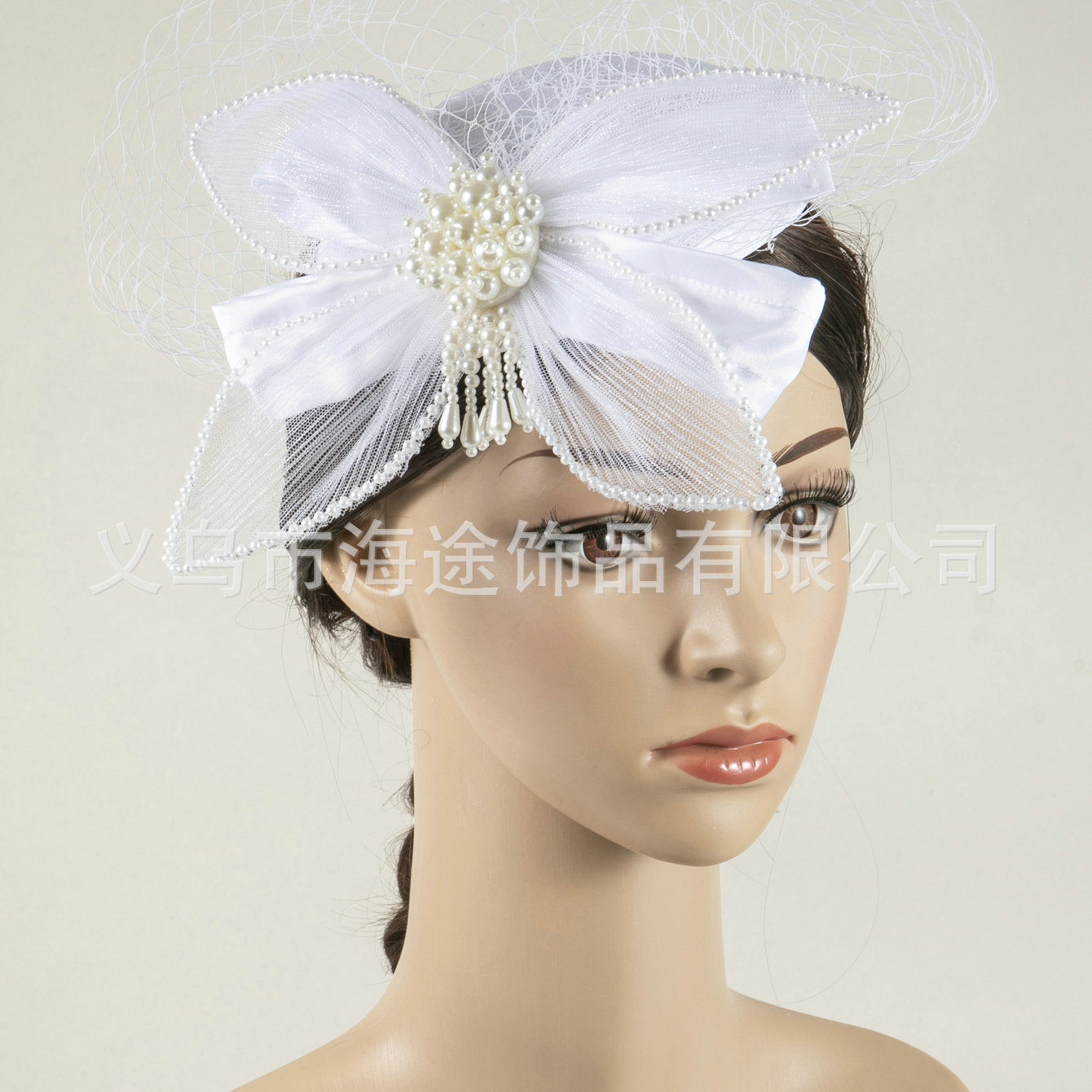 Cross-border new elegant pearl bride hat with French large bow, travel photography studio, makeup and photo styling wholesale details Picture