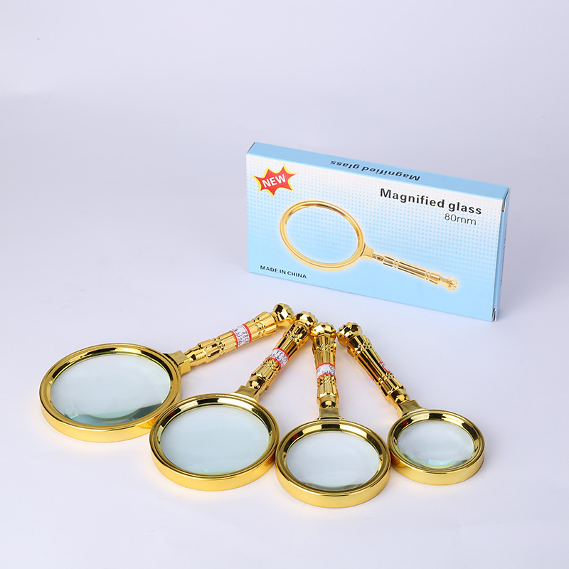 New fashionable gold-plated straight-handled magnifying glass, personalized handheld reading glass for the elderly, gift magnifying glass manufacturer wholesale
