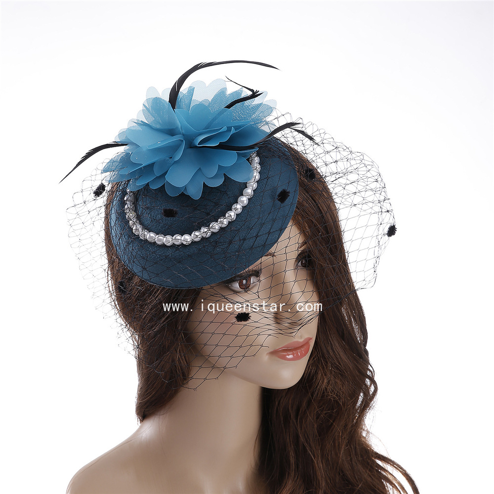 Wholesale of popular netted pearl beaded bridal hats, creative feather hats for women, and small banquet hats in Europe and America details Picture