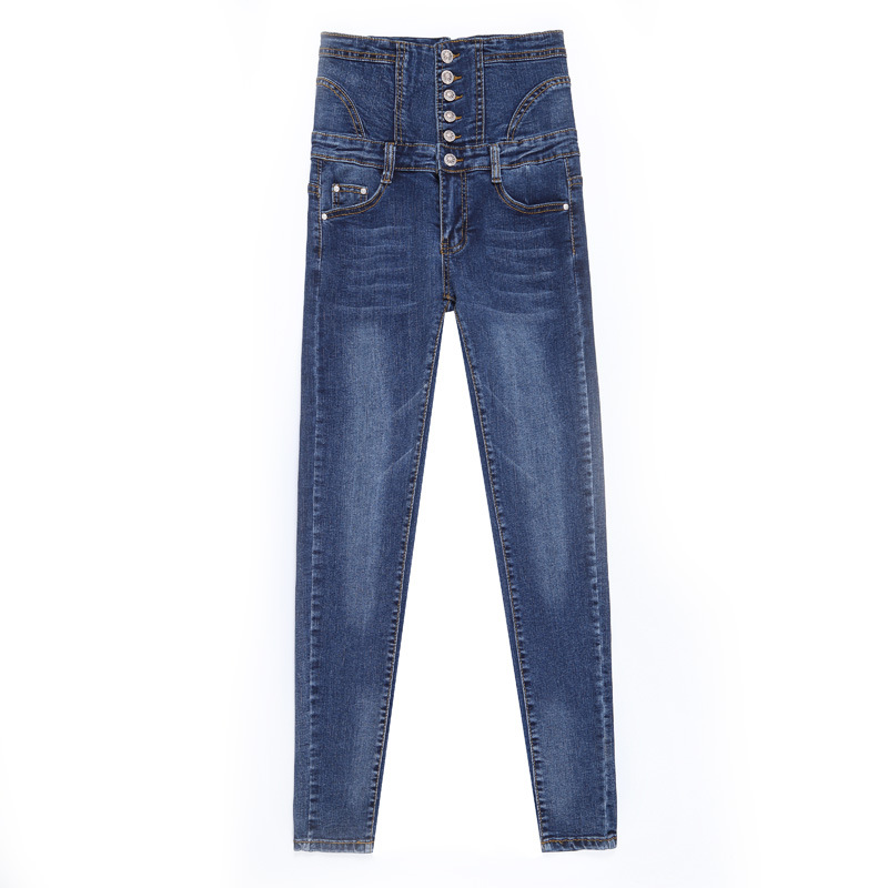 New autumn and winter high-waisted button-up women's stretch denim trousers. Tight stretch slimming mom denim trousers for women Item Picture