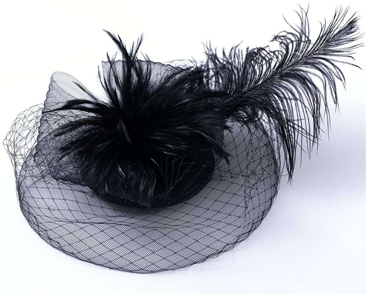 Amazon Cross-border new ostrich wool mesh feather, European and American horse Racing Festival afternoon tea patry top hat details Picture