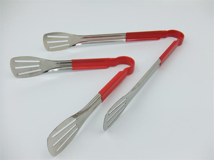 Stainless steel three-line red rubber food tongs, baking utensils, stainless steel food tongs, bread tongs, barbecue tongs, heat-resistant Item Picture