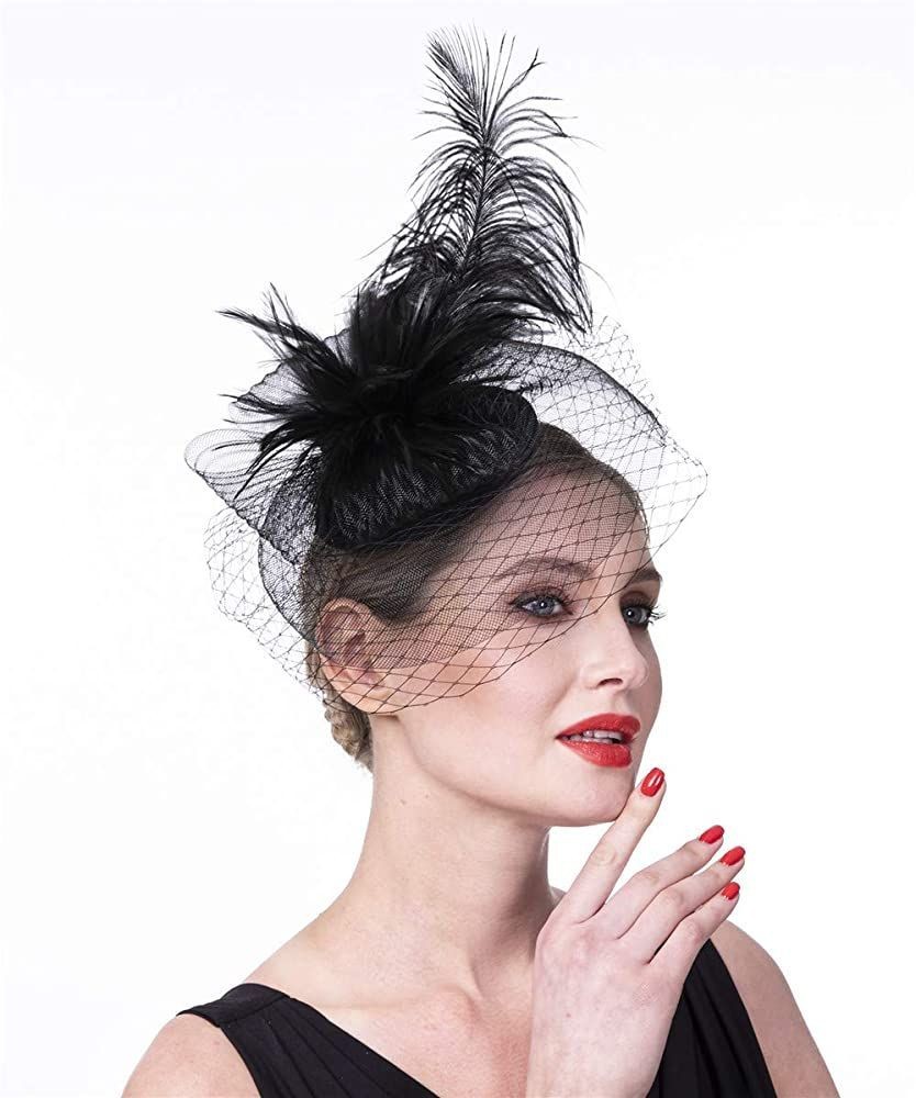 Amazon Cross-border new ostrich wool mesh feather, European and American horse Racing Festival afternoon tea patry top hat