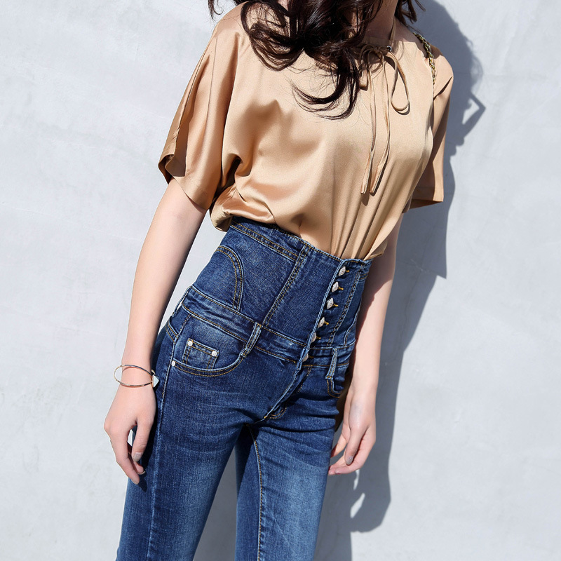 New autumn and winter high-waisted button-up women's stretch denim trousers. Tight stretch slimming mom denim trousers for women Specification image