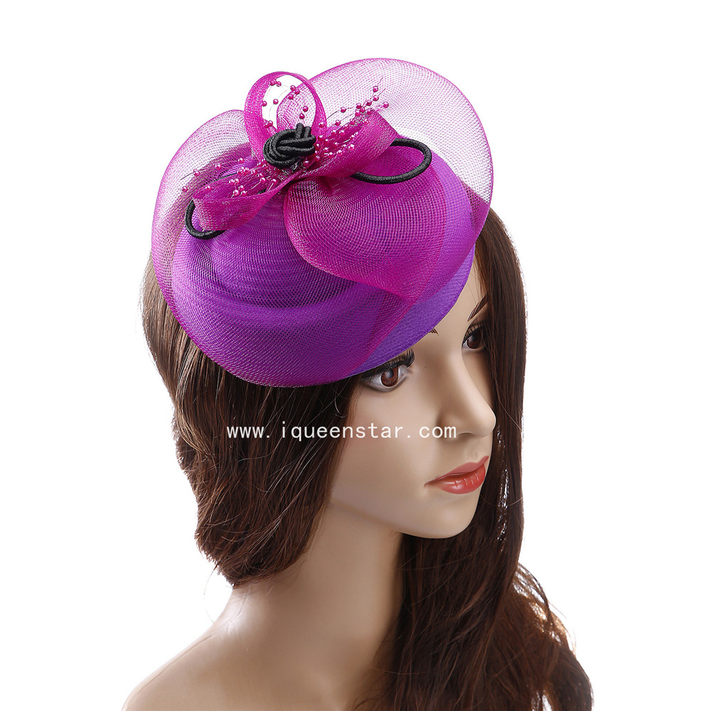Summer European and American outdoor women's hats, Western-style mesh, banquet bride's top hats, bow feather headwear customization Item Picture