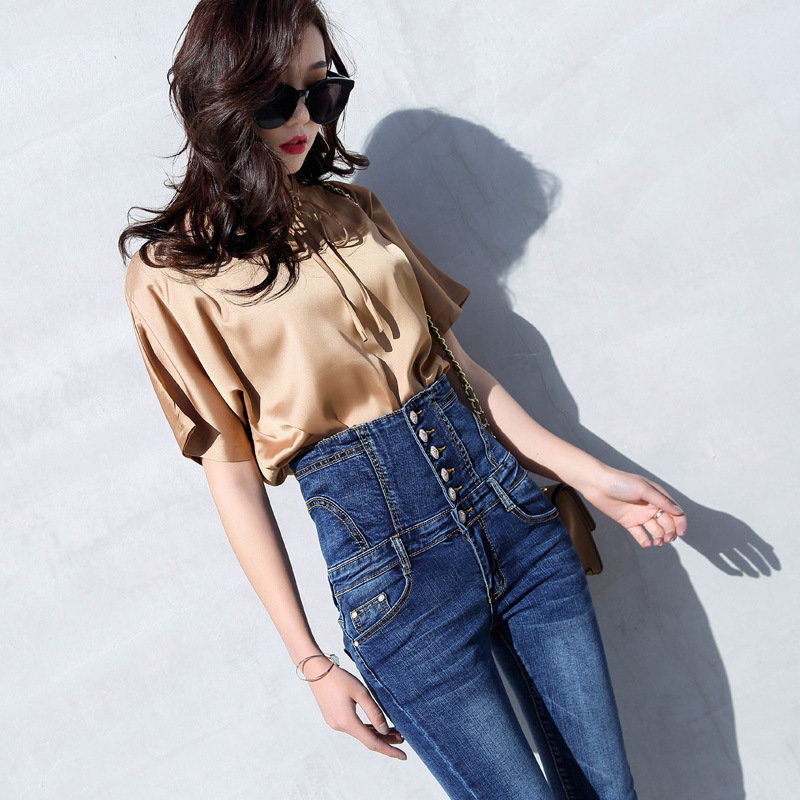 New autumn and winter high-waisted button-up women's stretch denim trousers. Tight stretch slimming mom denim trousers for women details Picture