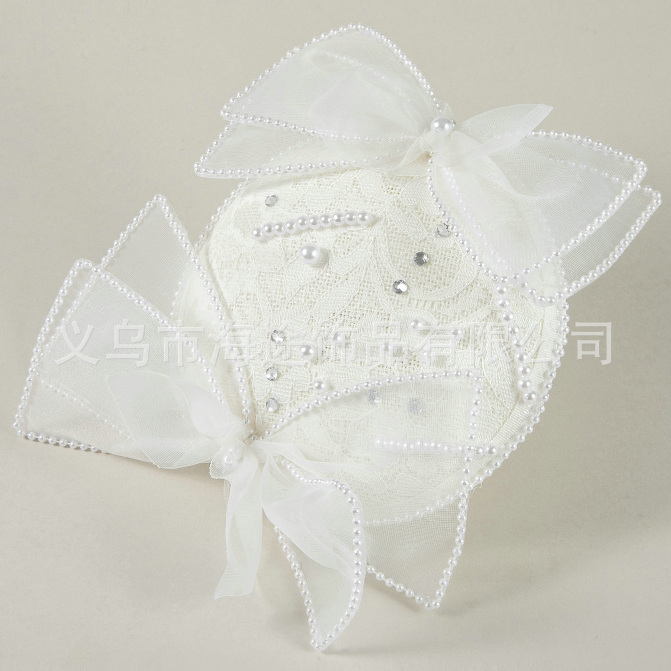 Wholesale of European and American bridal hats with double bows, pearl gauze hats, Western-style linen gauze banquet hats for women, and bridal headwear Specification image