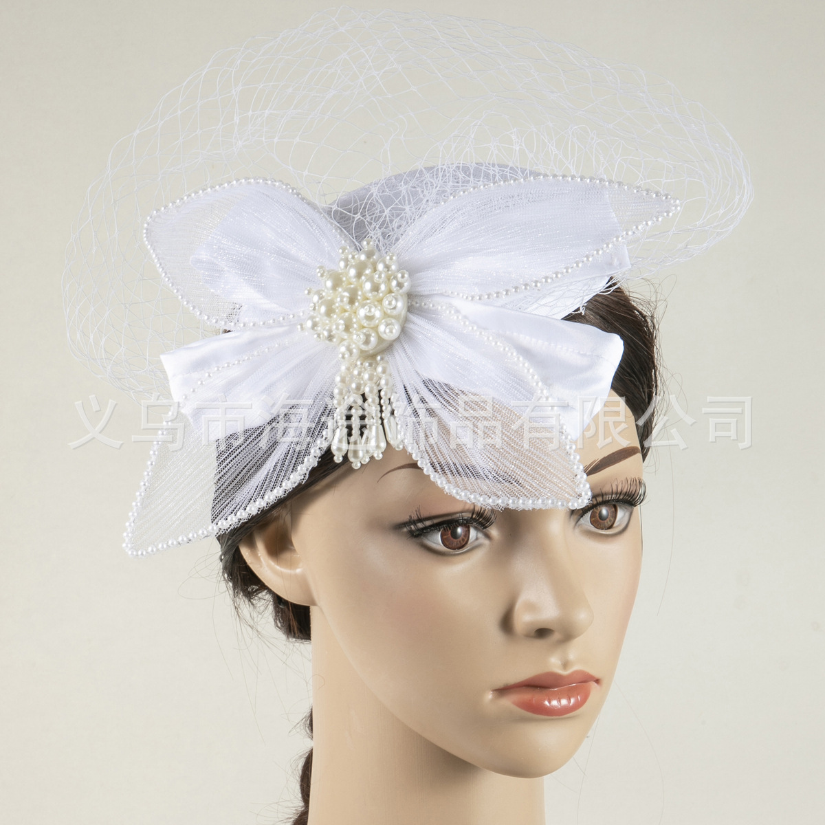 Cross-border new elegant pearl bride hat with French large bow, travel photography studio, makeup and photo styling wholesale Item Picture