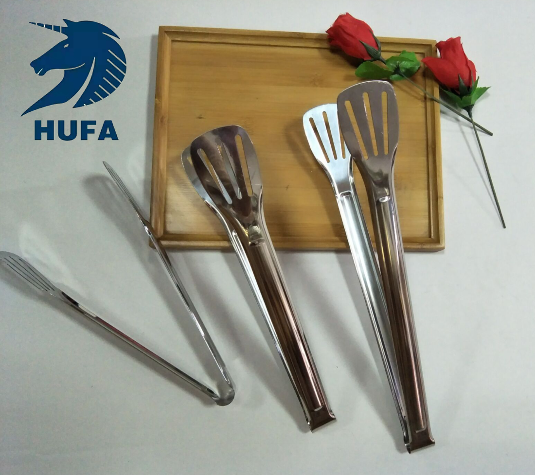 Three-line stainless steel food tongs, kitchen self-service integrated bread tongs, high-temperature resistant and scald proof barbecue tongs