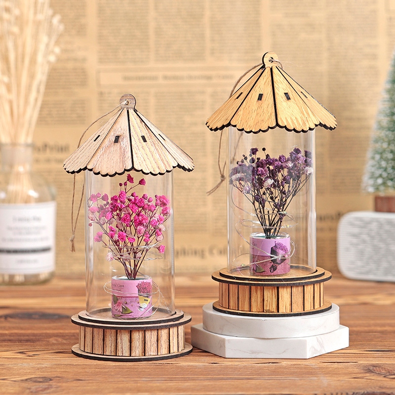 Dried flower star lamps, home decorations, creative gifts for young girls, round wooden chandeliers, and decorative items are selling well at street stalls details Picture