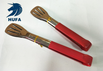 Stainless steel three-line red rubber food tongs, baking utensils, stainless steel food tongs, bread tongs, barbecue tongs, heat-resistant
