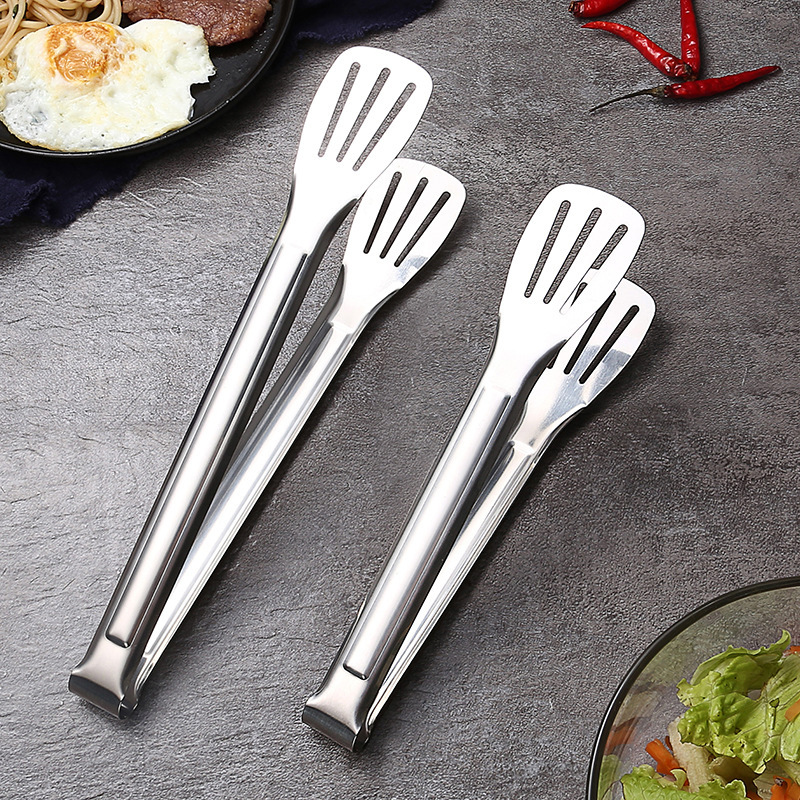 Three-line stainless steel food tongs, kitchen self-service integrated bread tongs, high-temperature resistant and scald proof barbecue tongs details Picture