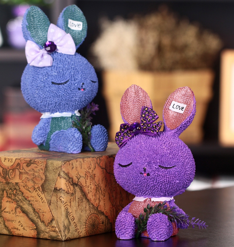 Creative lavender cute rabbit piggy bank, adorable change box, home decoration, desktop birthday gift display Item Picture