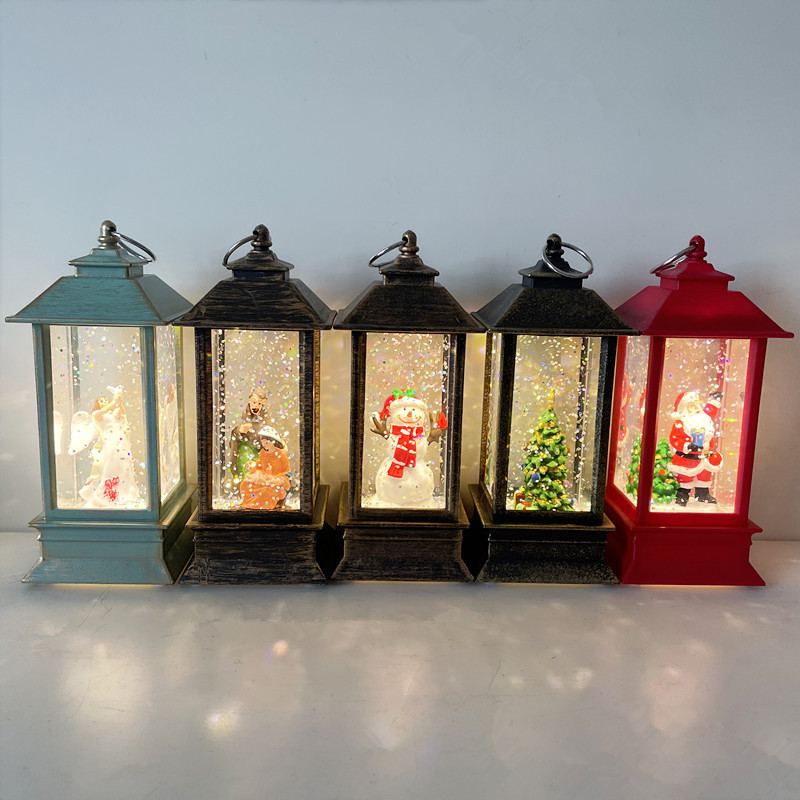 Cross-border Christmas water-filled small wind lantern handicrafts, creative window display items, LED illuminated Santa Claus night lights details Picture