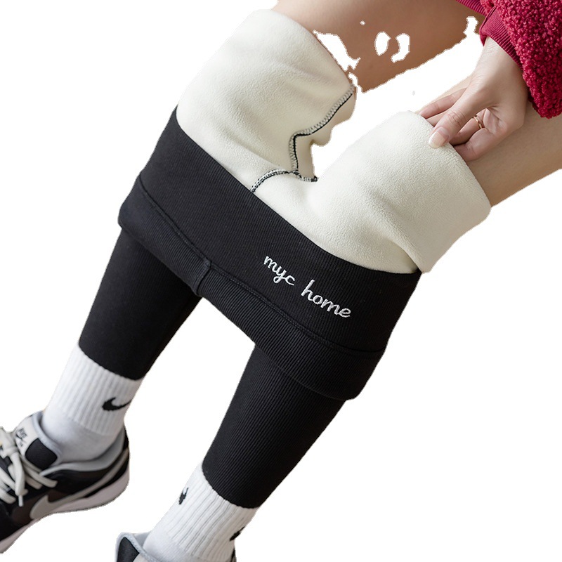 Lamb fleece leggings for women in autumn and winter, thickened and fleece outerwear, high-waisted small-leg pants, cold-resistant long pants, and the trend of winter warm pants Item Picture
