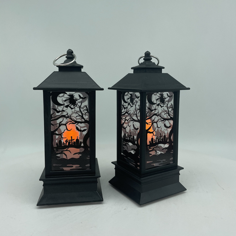 Factory direct sales of Halloween and Ghost Festival wind lanterns, LED light single wax home window display counter small square wind lanterns and night lights details Picture