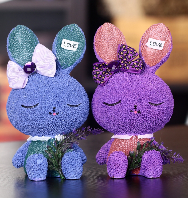 Creative lavender cute rabbit piggy bank, adorable change box, home decoration, desktop birthday gift display full figure