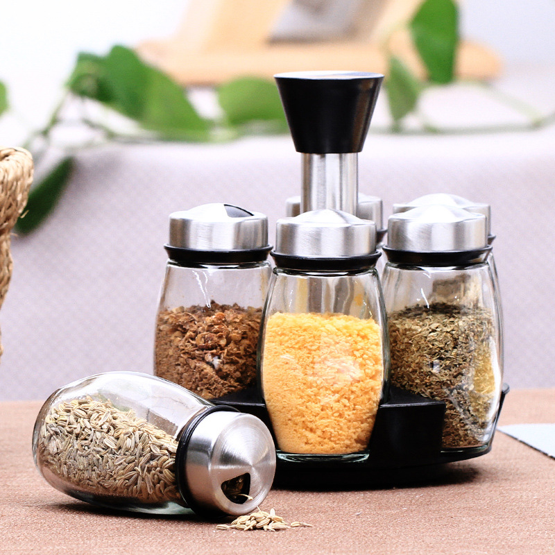 Glass seasoning jar, vertical rotating seasoning bottle, seasoning jar, kitchen seasoning box set, European creative style