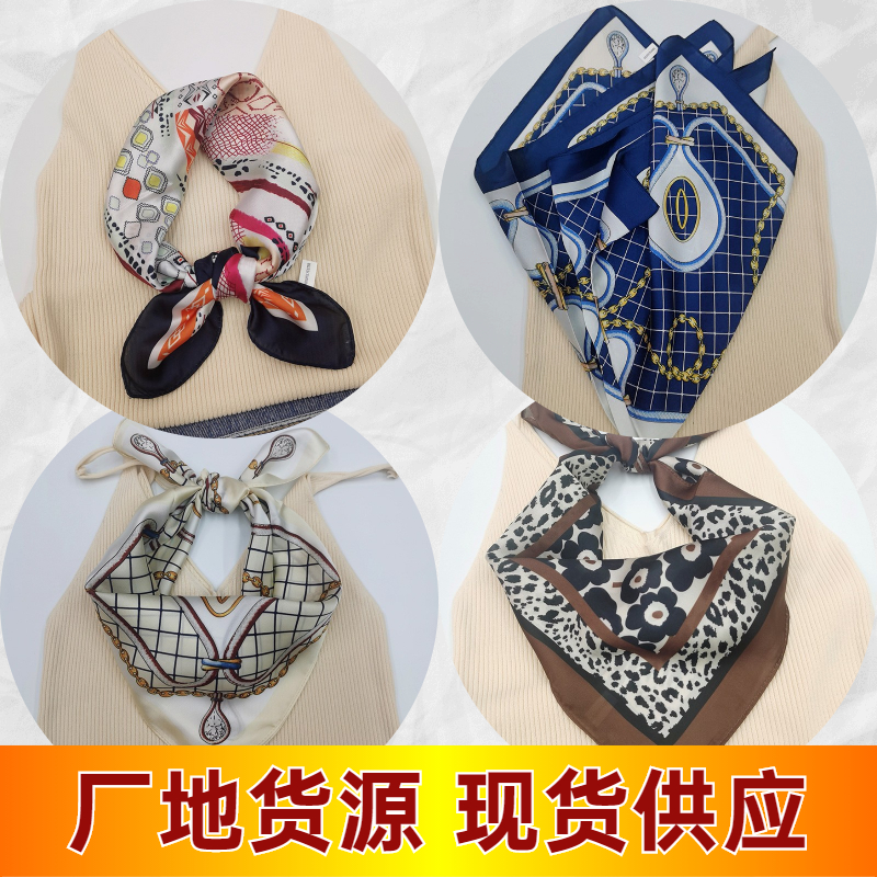 53*53 line cashew nut printed square scarf, women's summer satin imitation silk scarf factory direct sales