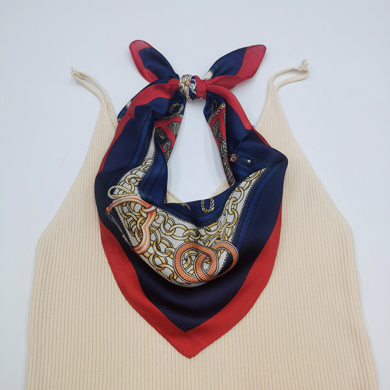 53*53 line cashew nut printed square scarf, women's summer satin imitation silk scarf factory direct sales Item Picture
