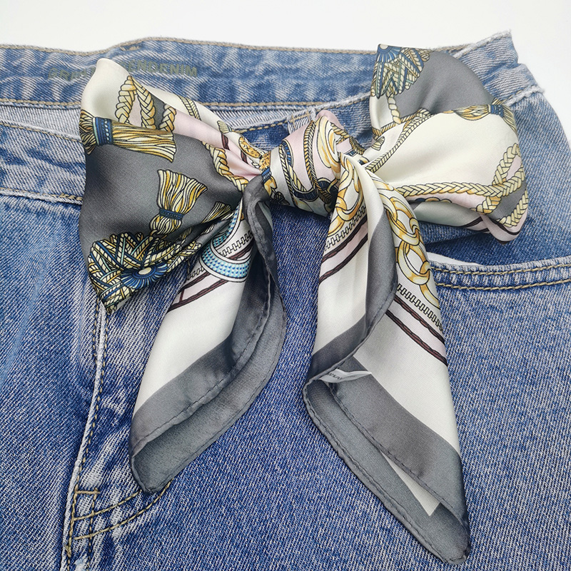 53*53 line cashew nut printed square scarf, women's summer satin imitation silk scarf factory direct sales Specification image