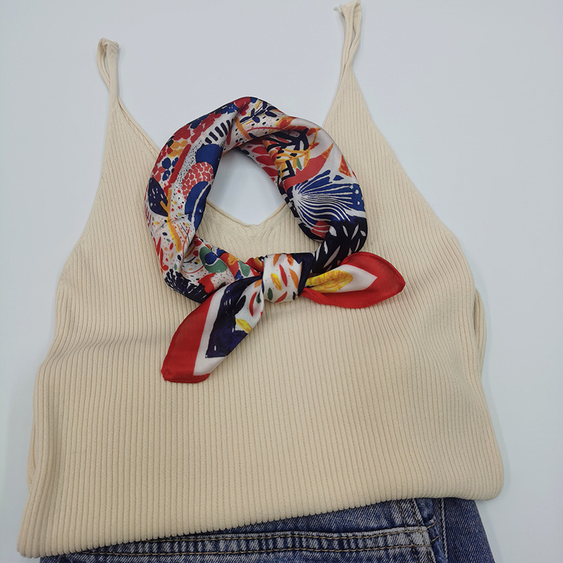 53*53 line cashew nut printed square scarf, women's summer satin imitation silk scarf factory direct sales details Picture
