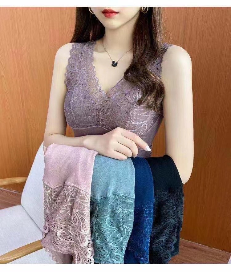 Women's underwire sexy lace V-neck Phoenix Tail warm wool vest new autumn/winter thick wool thermal underwear