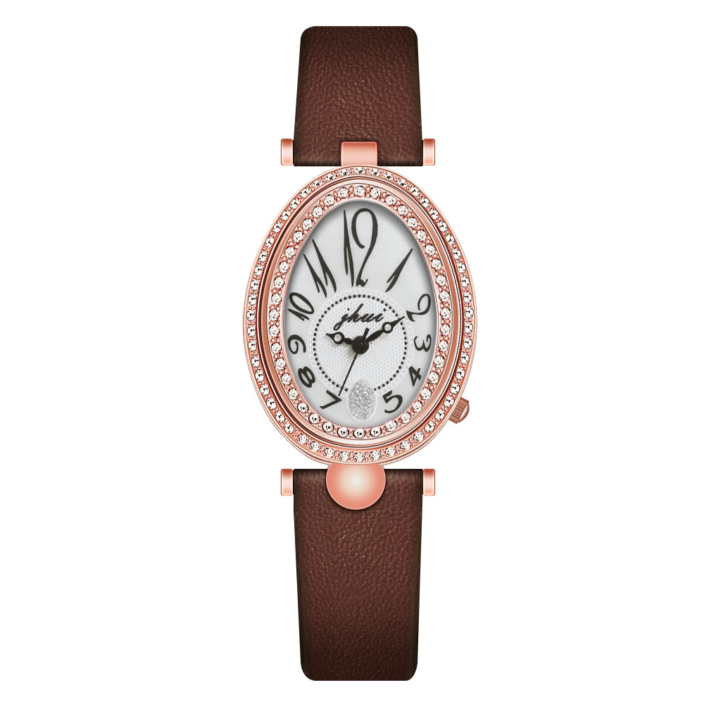 The live-streaming room's popular and creative women's leather strap watch, an oval-shaped retro and elegant women's watch, is simple and elegant Item Picture