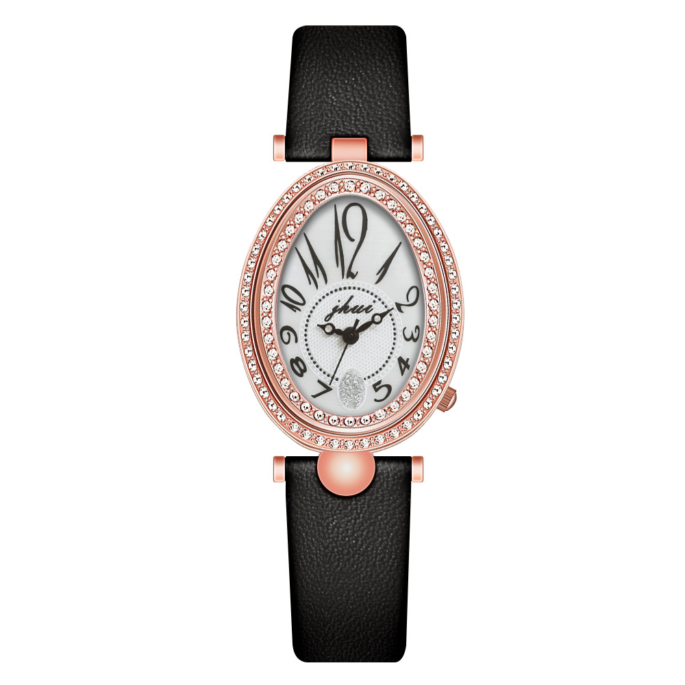The live-streaming room's popular and creative women's leather strap watch, an oval-shaped retro and elegant women's watch, is simple and elegant details Picture