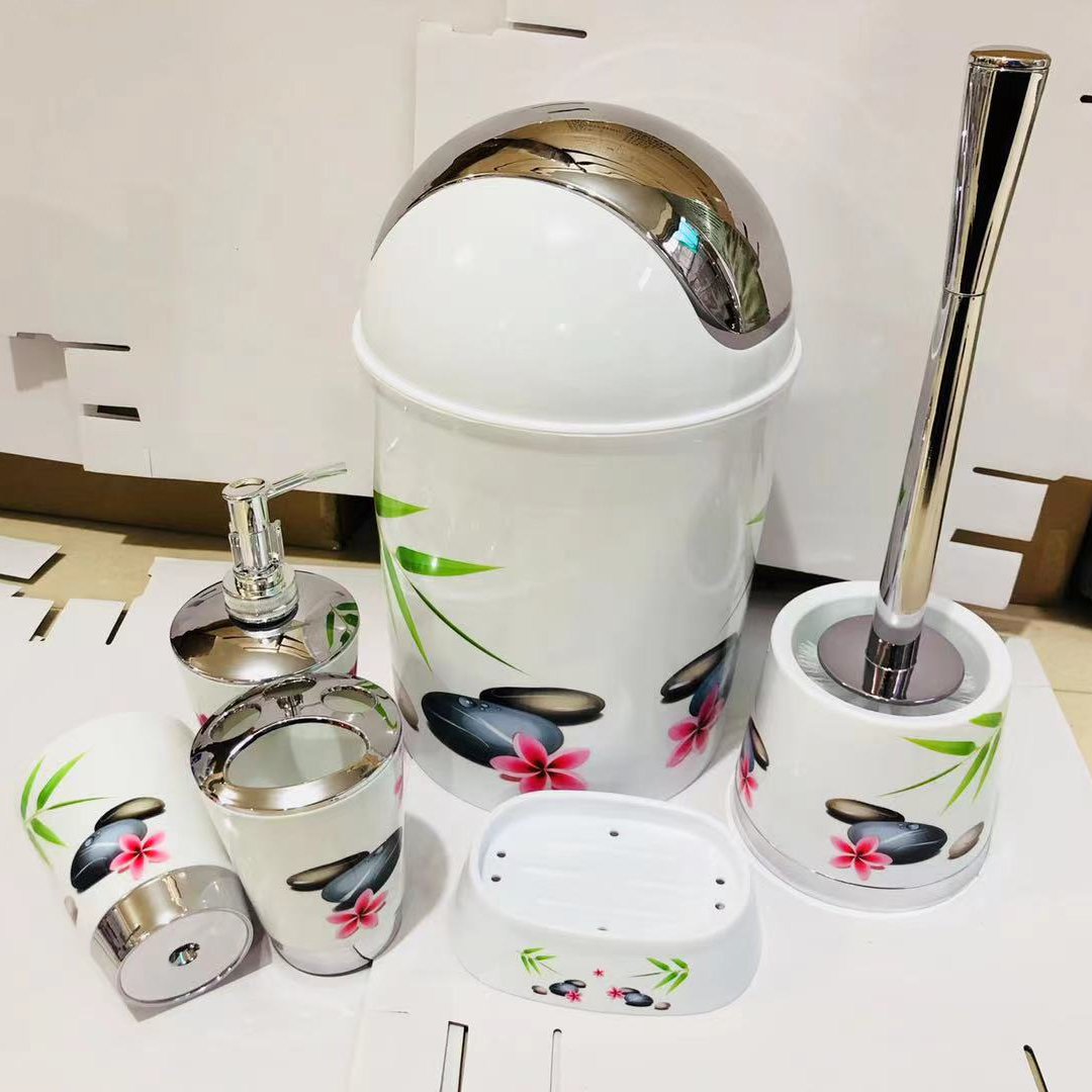 Plastic shake Lid type trash can Bathroom Set Hotel Household Items Bathroom Wash six-piece set