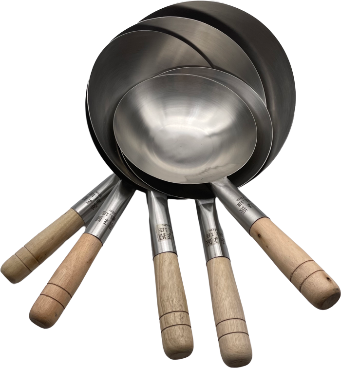 Stainless steel 1.1cm 1.3cm 1.5mm hotel kitchen products wooden handle wooden handle wok pan spoon