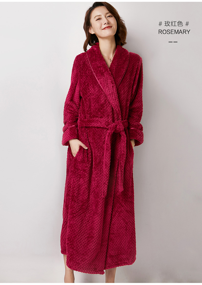 Flannel nightgown women's fall winter coral velvet pajamas White towel bathrobe spring and autumn thick long thumbnail