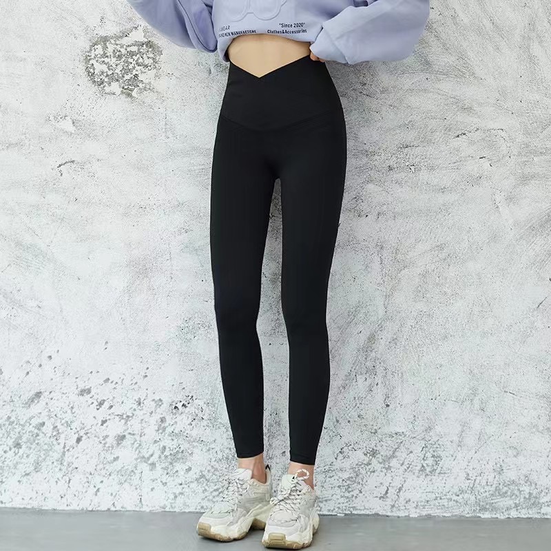 2021 Autumn/Winter New Cross-Waist Barbie Pants V-Waist Shark Pants Black Nylon Hip Lift Belly Leggings Women Specification drawing